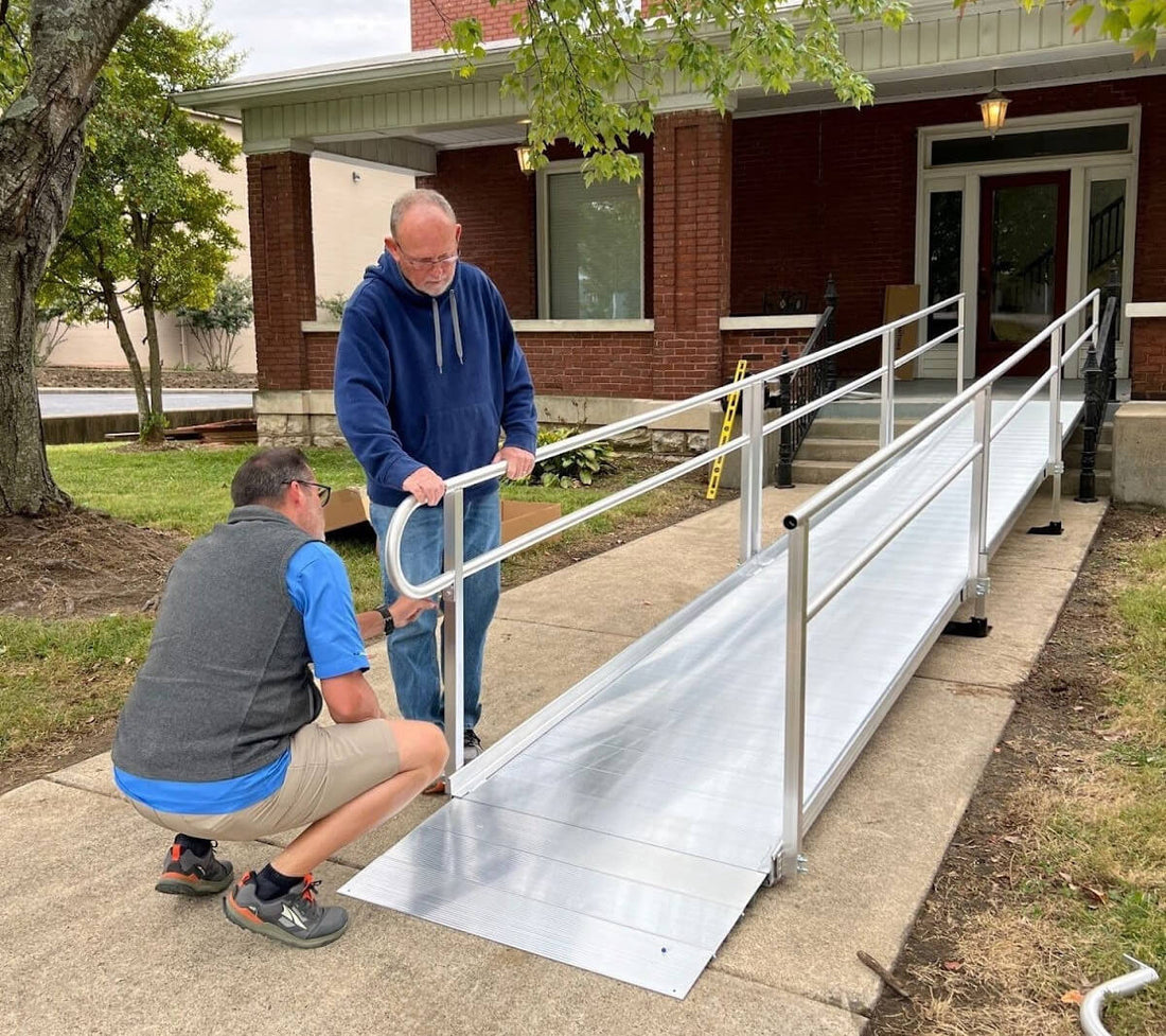 Setting up a ramp outside of a religious space.