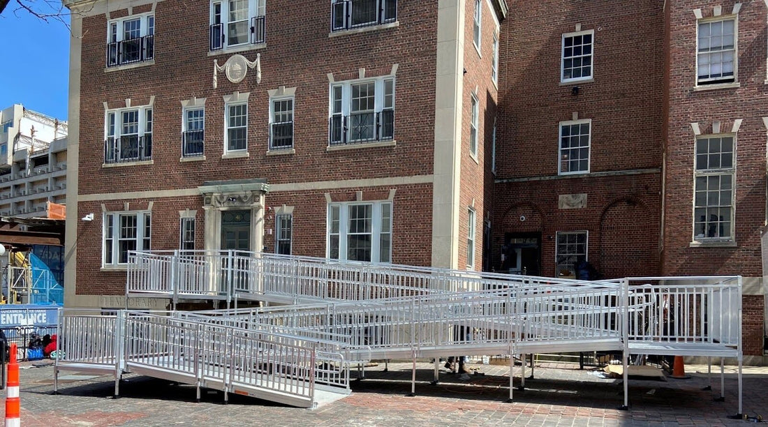 Large ramp outside of a historic building.